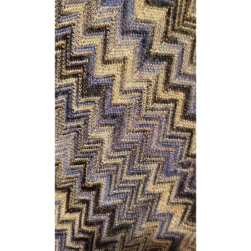 Steve Madden Women's Open Cardigan Kimono Chevron Gray Blue Metallic Gold OS